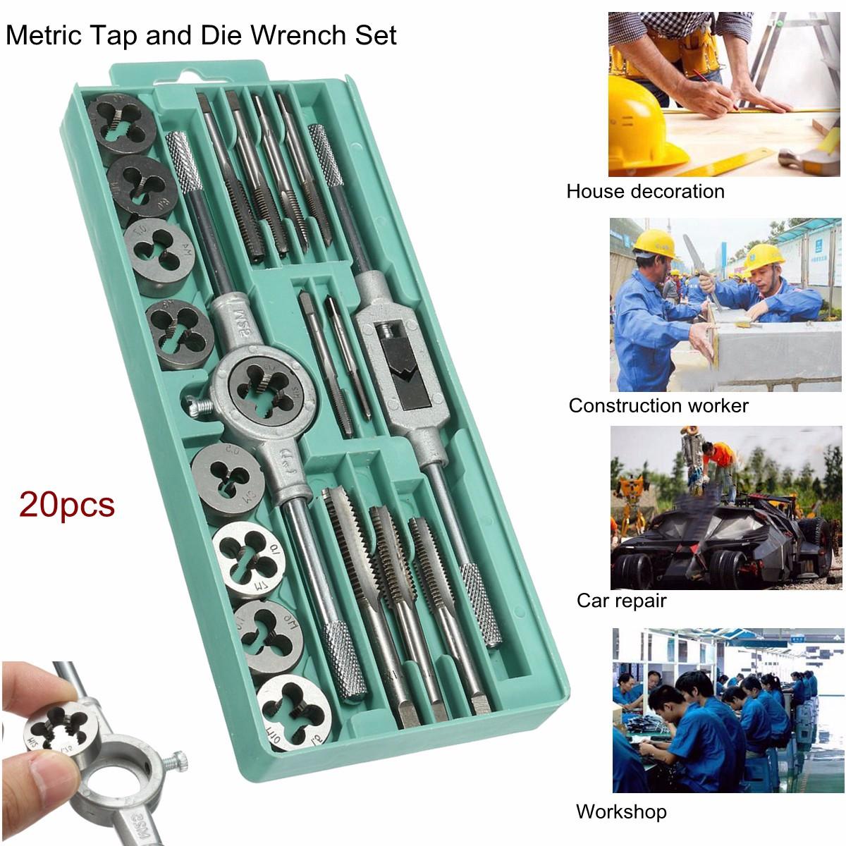20pcs Metric Screw Tap Wrench and Die Pro Set M3-M12 Nut Bolt Alloy Metal Tool