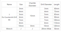 7/8Pcs 3-10mm Round Shank Titanium Coated Countersink Drill Bit Set Replacement Three Point Carpentry Boring Tool Woodworking With Hexagon L-Wrench
