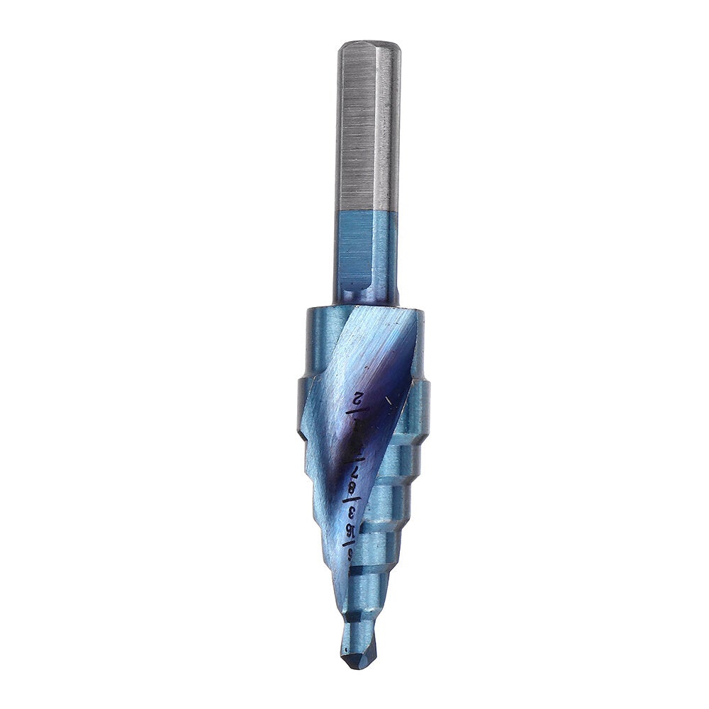 5pcs HSS Blue Nano Coating Step Drill Bit Set Spiral Flute Multiple Hole 1/8 to 1-3/8 Inch 50 Sizes with Aluminum Case or Opp Bag