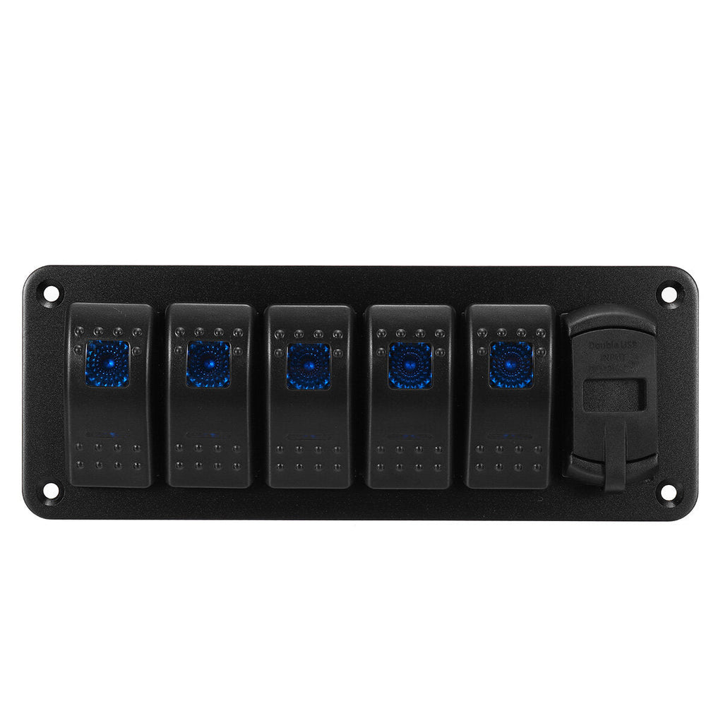 4/5/6 Gang Green Rocker Switch Panel Circuit Breaker LED Waterproof Car Marine Blue