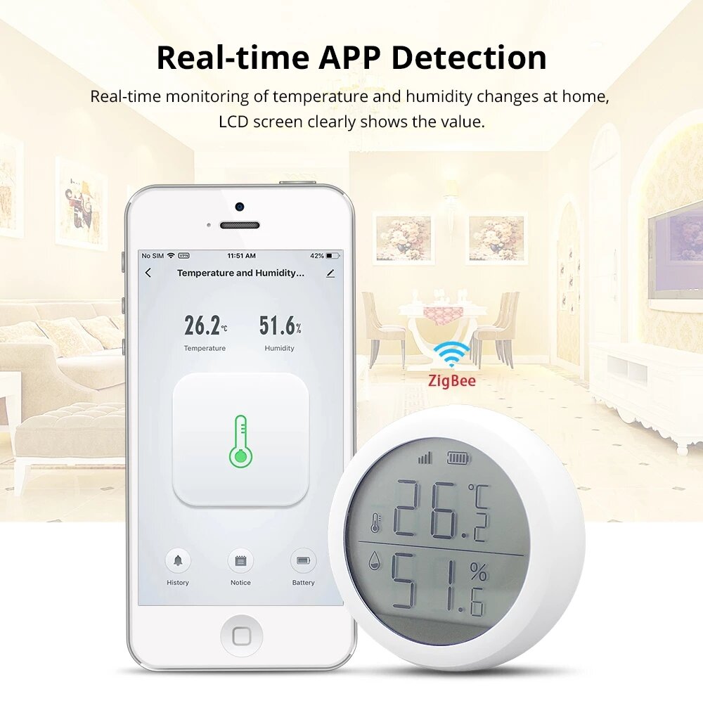 Temperature and Humidity Sensor with LCD Screen Display Real Time Monitor Smart Home Intelligent Linkage