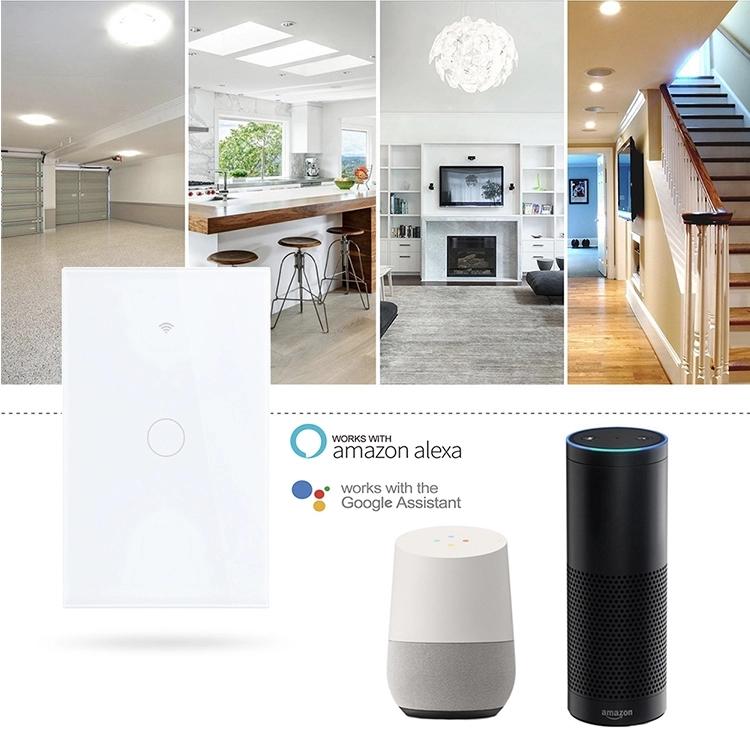 Smart Home Wall Touch Switch 1/2/3 Gang US Type Neutral Line Tempered Glass APP Remote Controller Work with Amazon Alexa 10A RF433+WIFI