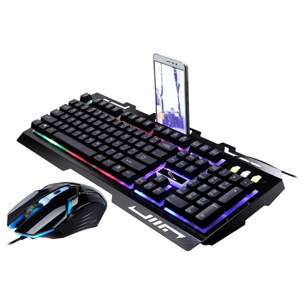 Mechanical Feel Wired Gaming Keyboard & Mouse Set 104 Keys USB Wired Keyboard 2400DPI Ergonomic Mouse LED Luminous Rainbow Backlit