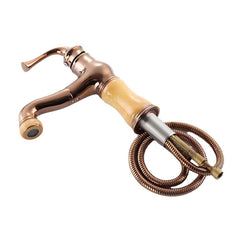 Copper Retro Antique Bathroom Basin Pull Out Faucet Down Sprayer Single Hole Hot Cold Mixer Tap 360 Rotation