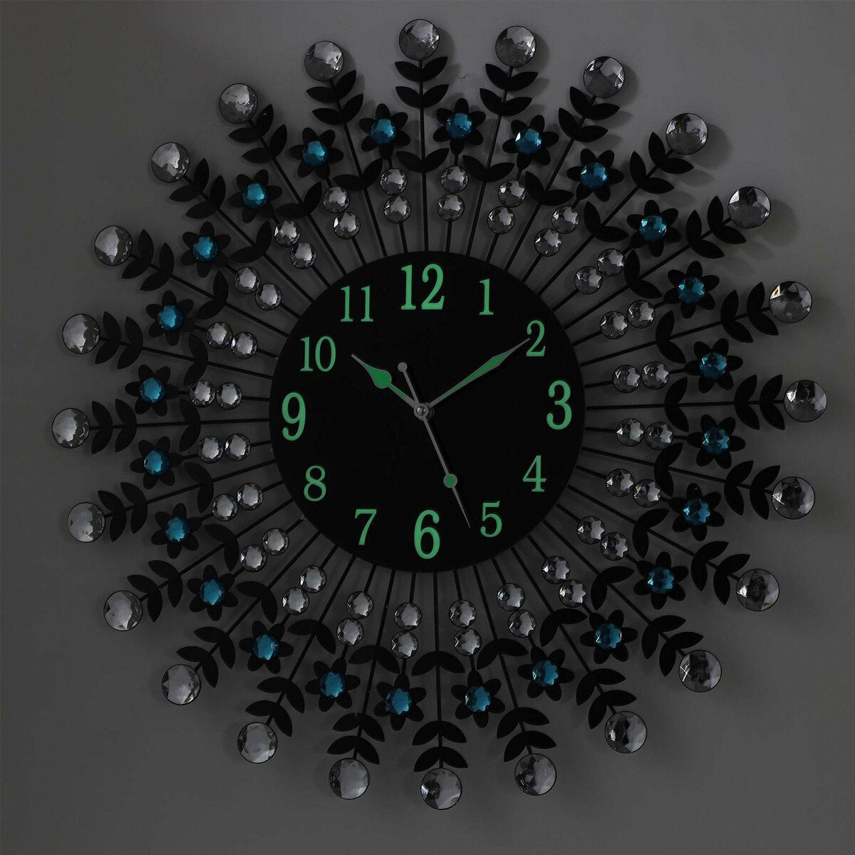 Large Modern 3D Crystal Wall Clock Luxury Round Dial Black Drops Home Office