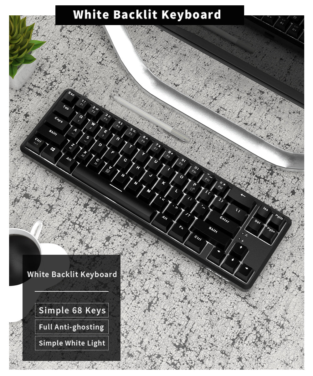 68 Keys Mechanical Keyboard Wireless Bluetooth Wired Dual Mode Anti-ghosting Backlight Mechanical Switch Gaming Keyboard