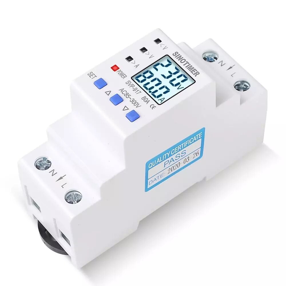 Din Rail Adjustable Over Under Voltage Protective Device Current Limit Protection Voltmeter Ammeter Kwh 63A 80A