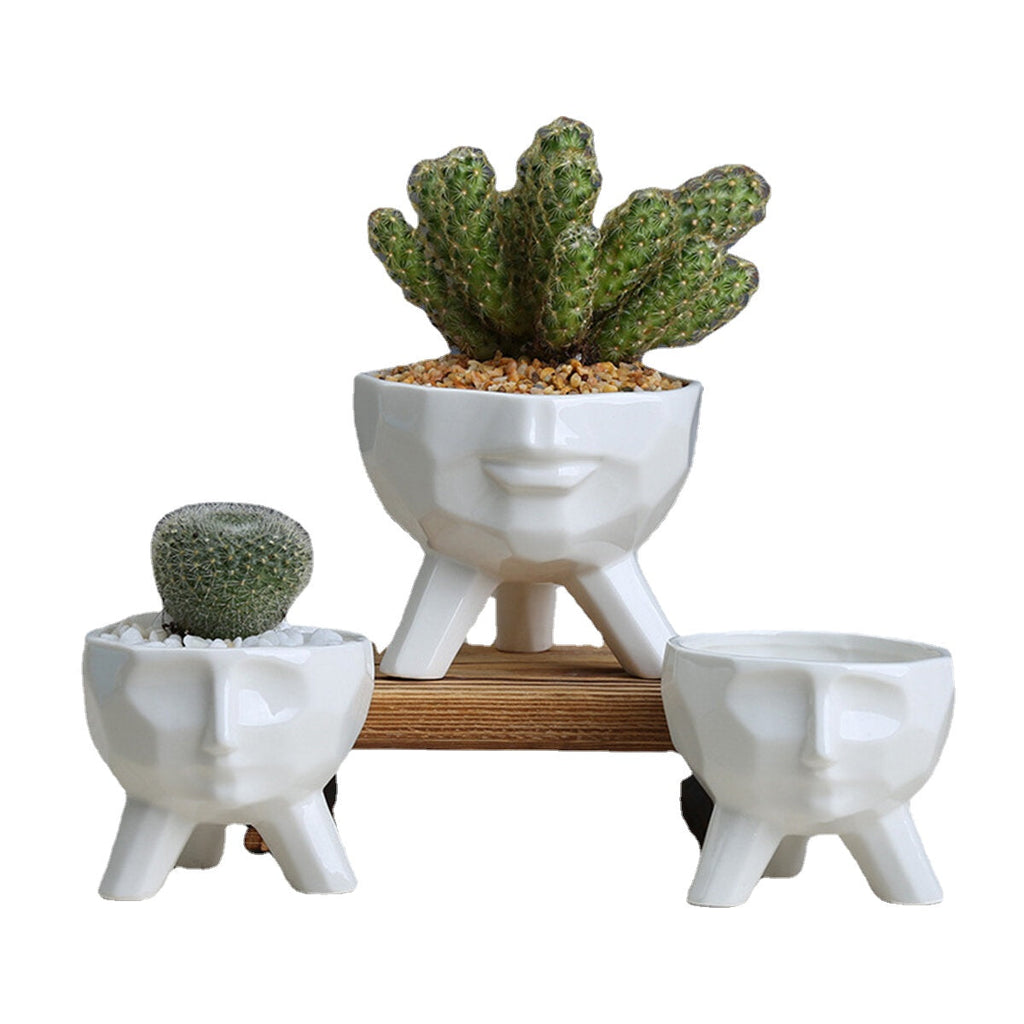 Creative Humanoid Ceramic Flower Pot Green Succulent Planter Plant Container