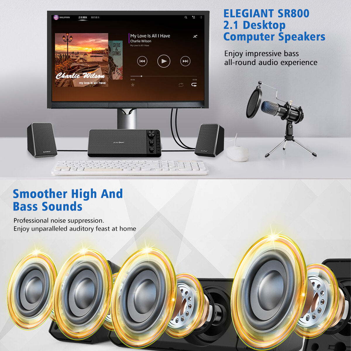 Computer Speakers Mini Powerful 2.1 channel PC Bluetooth 5.0 Speaker with Subwoofer