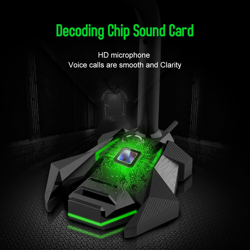 Multifunctional USB 3.5mm LED Wired Omnidirectionnel Game Microphone with Dual Mics HD Smart Sound Card for Computer Laptop