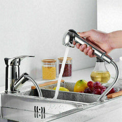 Kitchen Sink Faucet Pull Out Spray Head Single Lever Chrome Mono Brass Tap