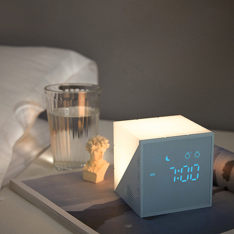 LED Night Lamp Alarm Clock Voice-activated USB Rechargeable Dimmable Bedside Lamp Multiple Colors Night Light