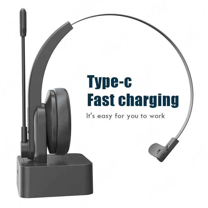 Single Ear Headset Bluetooth Headphone Noise Cancelling Head-mounted Headphone with Microphone for Cell Phones PC Tablet