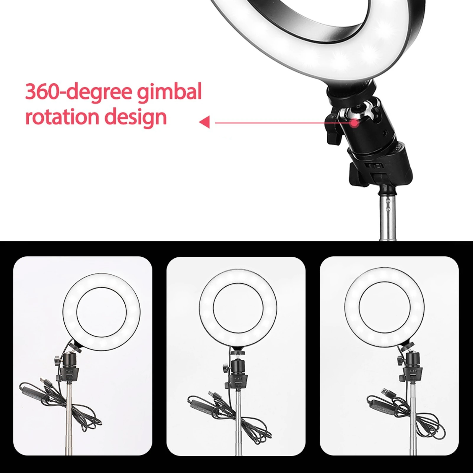 USB Dimmable Wide Dimming Range LED Round Fill in Light Tripod for Photo Selfie Photography
