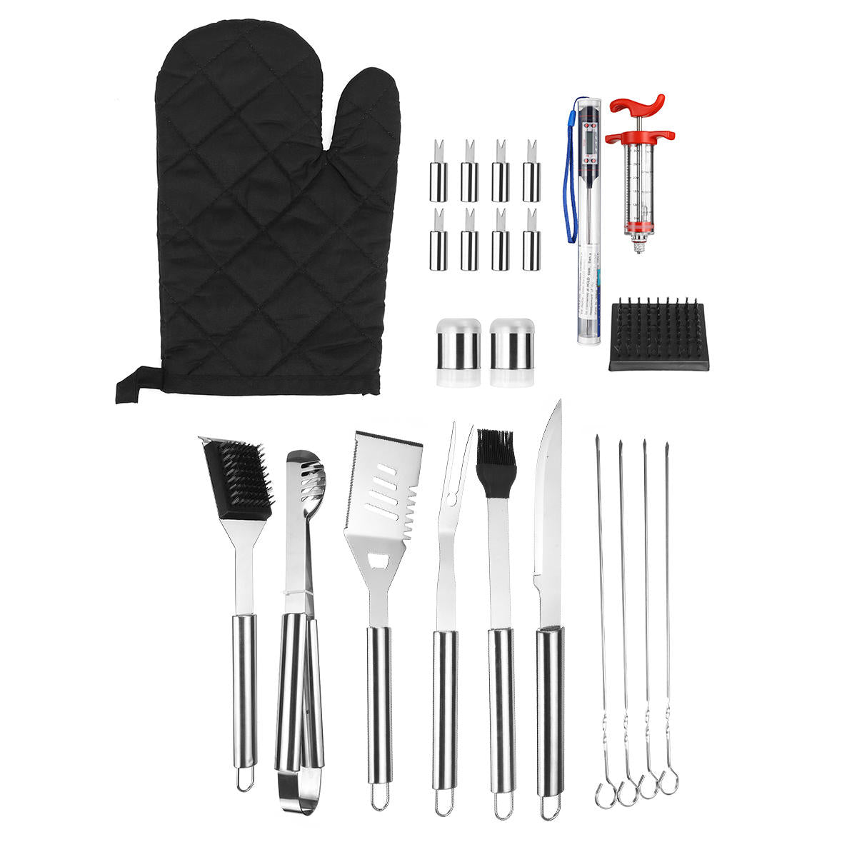 25Pcs Stainless Steel BBQ Tools Set Barbecue Accessories Tableware Outdoor Camping Cooking Tools Kit