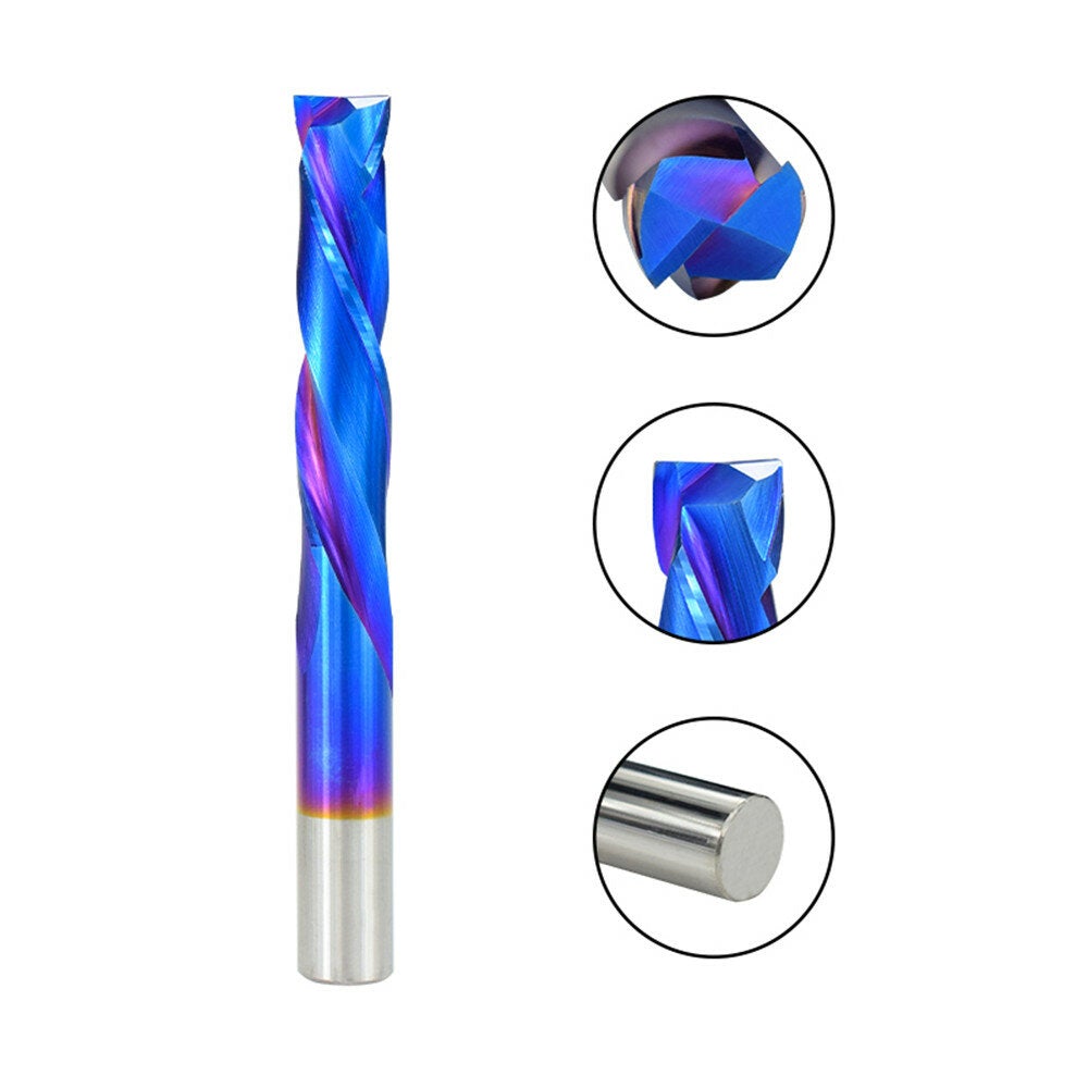 Carbide 2 Flute Up Down Milling Cutter 3.175mm Shank Blue Nano Coating CNC Router Bit 2 Flute End Mill