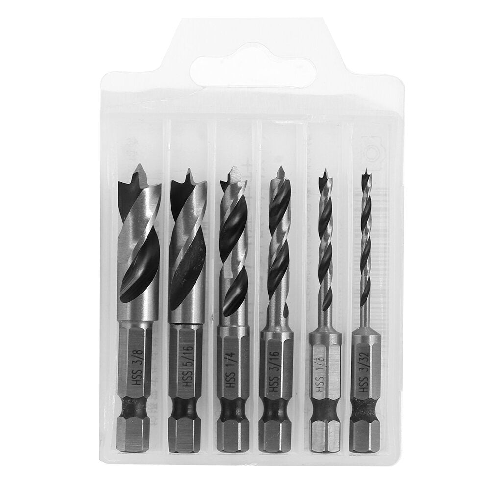 6pcs HSS 4241 Woodworking Drill Bits Set 1/4 Inch Quick Change Hex Shank Stubby Bit