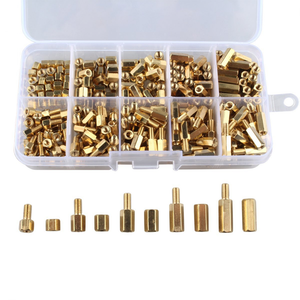 M3BH7 300Pcs M3 Brass Male-Female Hex Column Standoff Support Spacer Pillar Assortment Kit For PCB Board