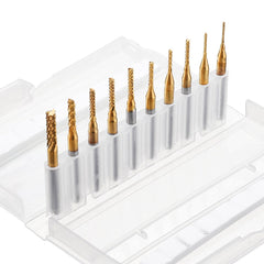 10Pcs 0.8-3mm Titanium Coated Engraving Milling Cutter Carbide Bits