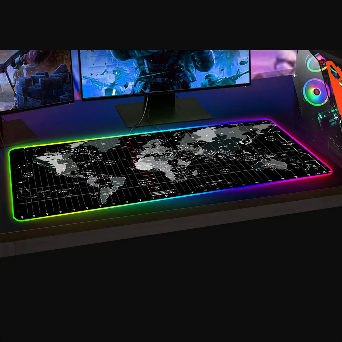 RGB Mouse Pad World Map Soft Rubber Anti-slip Gaming Keyboard Mouse Pad Desktop Protective Mat for Home Office