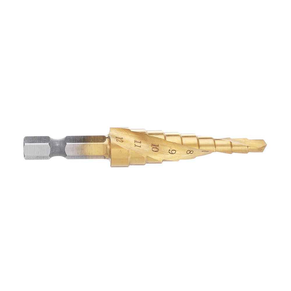 HSS 4-12mm Spiral Grooved Step Drill Bit Titanium Coated Step Cone Drill Bit