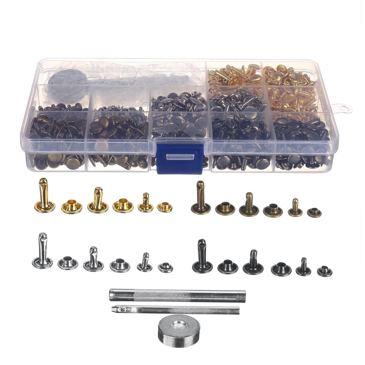 420+3 Sets Leather Craft Double Cap Rivets Tubular Metal Studs Fixing Tools Kit