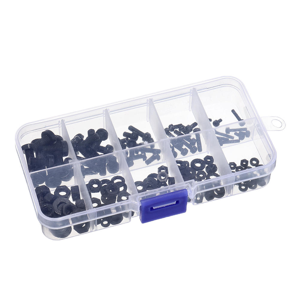 150Pcs Nylon Black P hillips Pan Head Screw Nut Bolt Washers Assortment Kit M2 M2.5 M3 M4 M5
