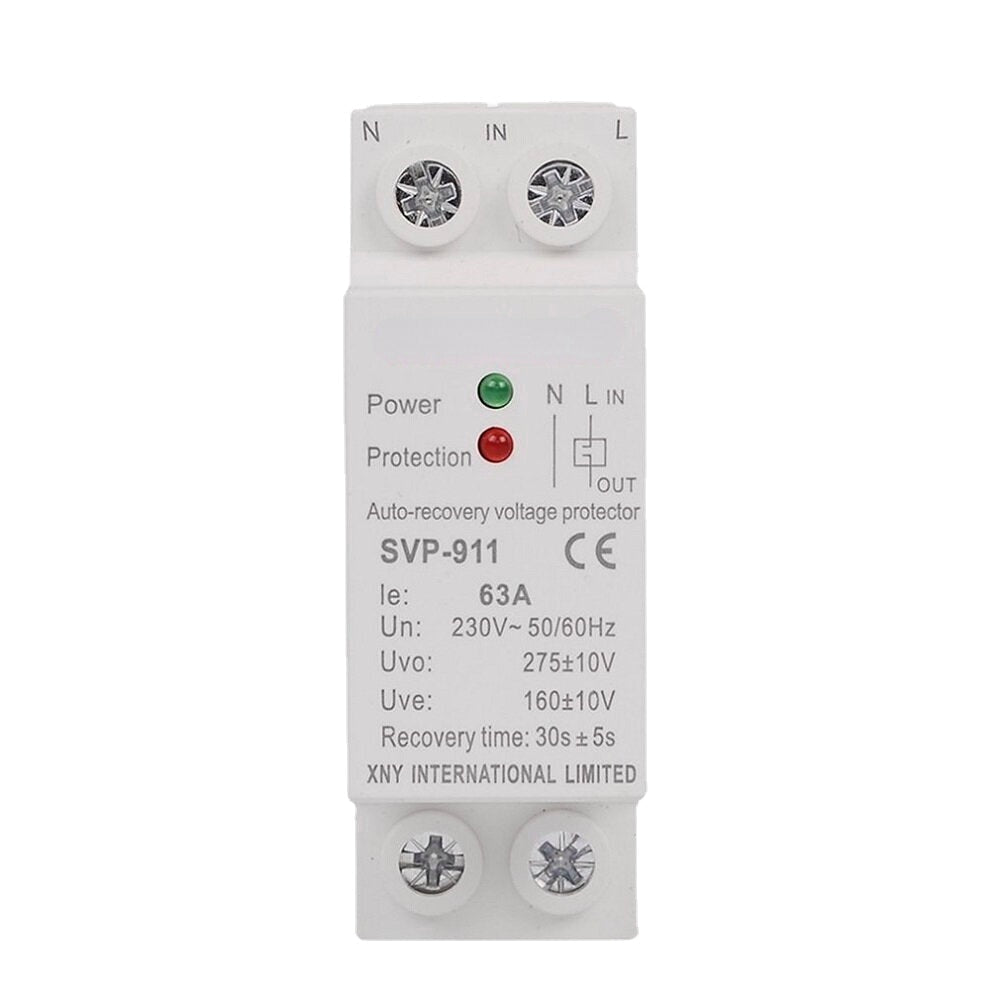 Automatic Recovery Under Voltage Over Voltage Protector Relay Breaker Protective Device,230V AC 63A