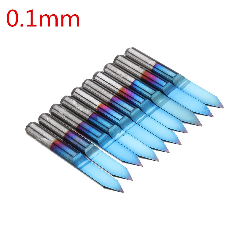 10pcs 0.1/0.2/0.3/0.4/0.5mm 45 Degree Flat Bottom PCB Engraving Bit Blue NANO Coated Carbide CNC Router Tool