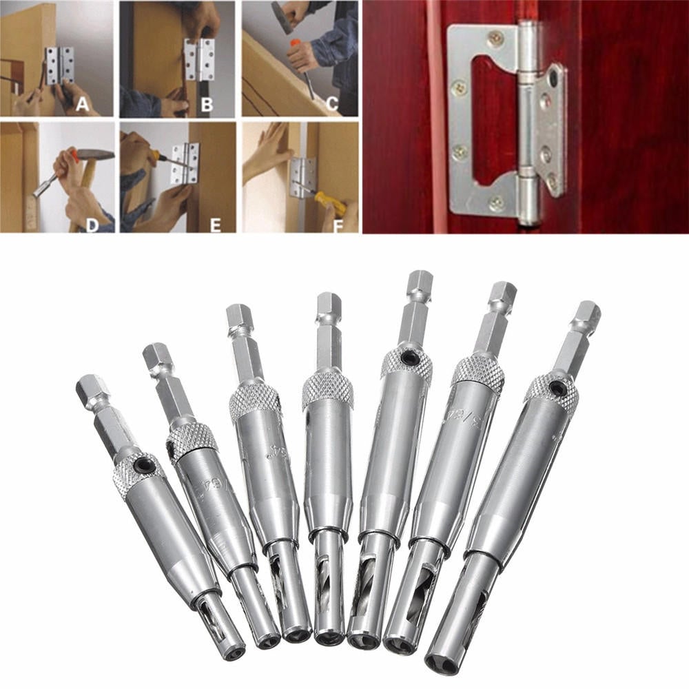7pcs HSS Self Centering Hinge Drill Bit Door Window Cabinet Hole Puncher