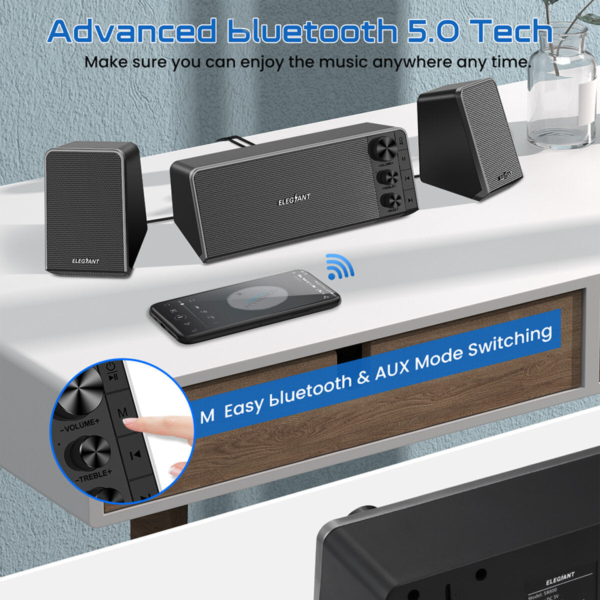 Computer Speakers Mini Powerful 2.1 channel PC Bluetooth 5.0 Speaker with Subwoofer