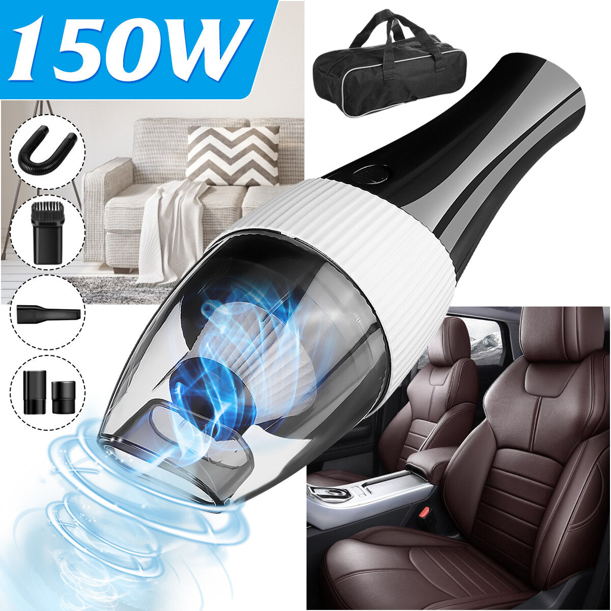 150W 7000Pa 28000rpm Portable Car Vacuum Cleaner Handheld Home Cleaner