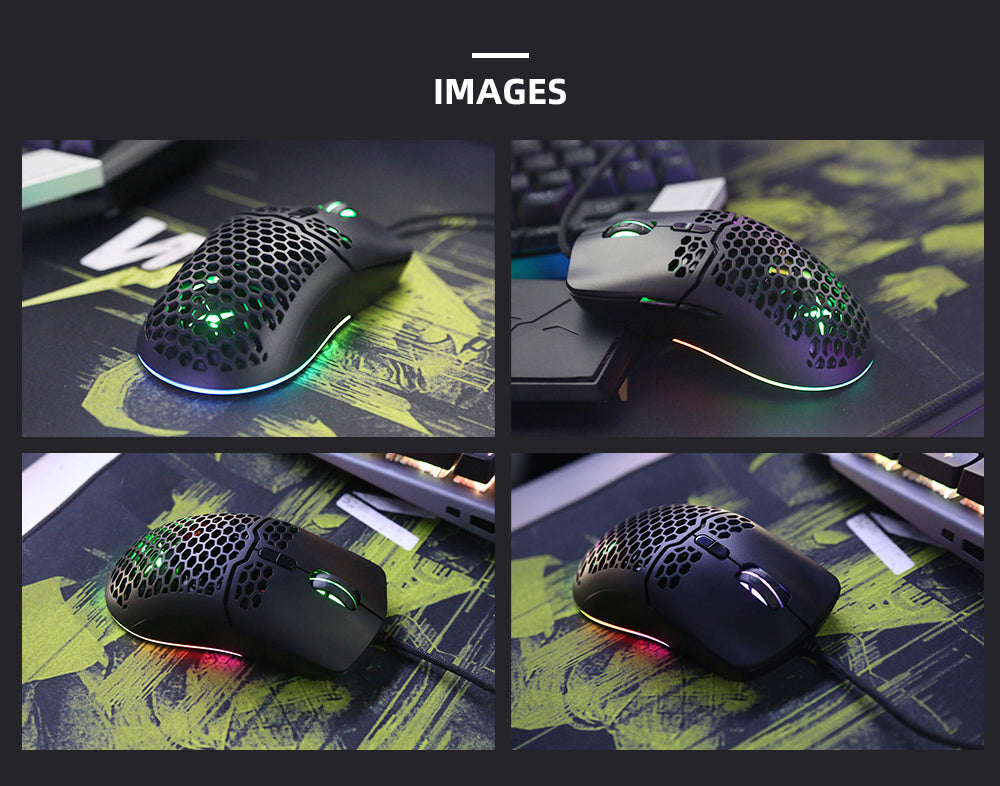 RGB Gaming Mouse USB Wired Lightweight Honeycomb Shell 7200DPI Ergonomic Mice with Soft Rope Cable For PC Laptop