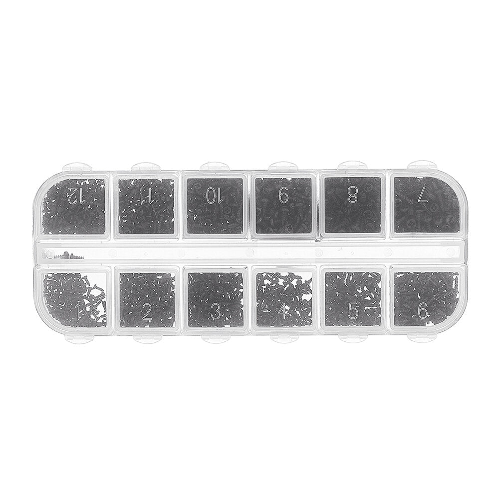 1200Pcs Mini Phillips Screw Micro Electronic Black Round Head Self Tapping Screw Kit M1 M1.2 M1.4 M1.7