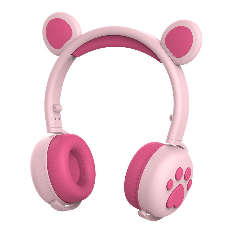 Cute LED Cat Bear Ear Bluetooth 5.0 Headphones Foldable Over-Ear Hi-Fi Stereo Wireless Headset With Mic LED Light
