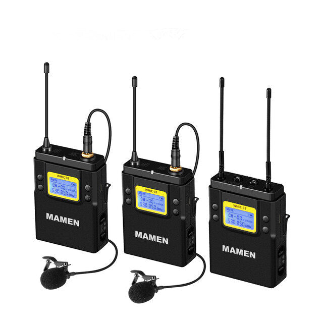 UHF Dual-Channel Wireless Microphone System 2 Transmitters 1 Receiver 50 Channels for Camera Phone