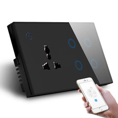 UK Standard Combination Switch Touch Glass Panel Smart WIFI 4gang Light Switch and Wall Socket Voice Control 147*86MM