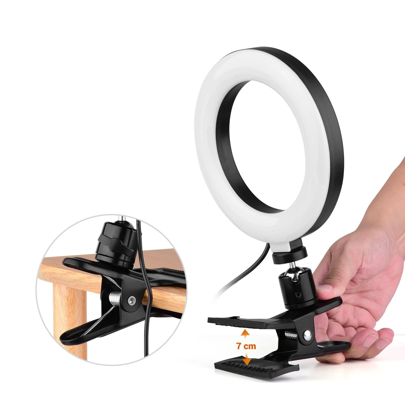 6.3 Inch 2700K-5500K Selfie Ring Video Light with Clamp Mount Tabletop Tripod 3 Dimmable