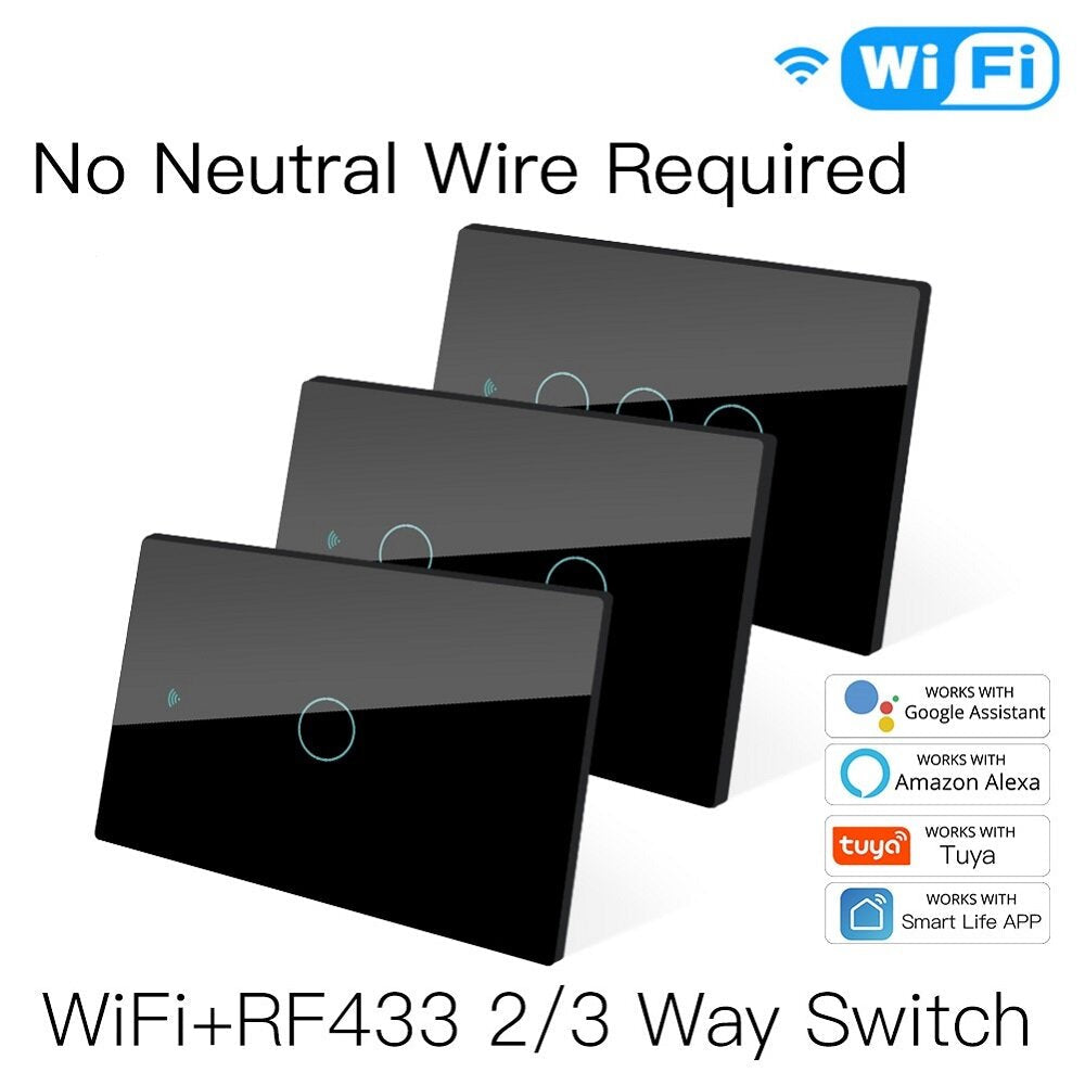 WiFi Smart 1/2/3 Gang Wall Light Switch Glass Panel RF433&Wi-Fi Tuya APP Remote Control Works With Alexa Google Home
