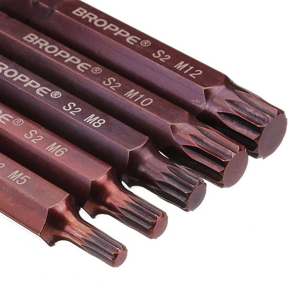 5pcs M5-M12 75mm Magnetic Star Screwdriver Bit S2 Steel 10mm Hex Shank