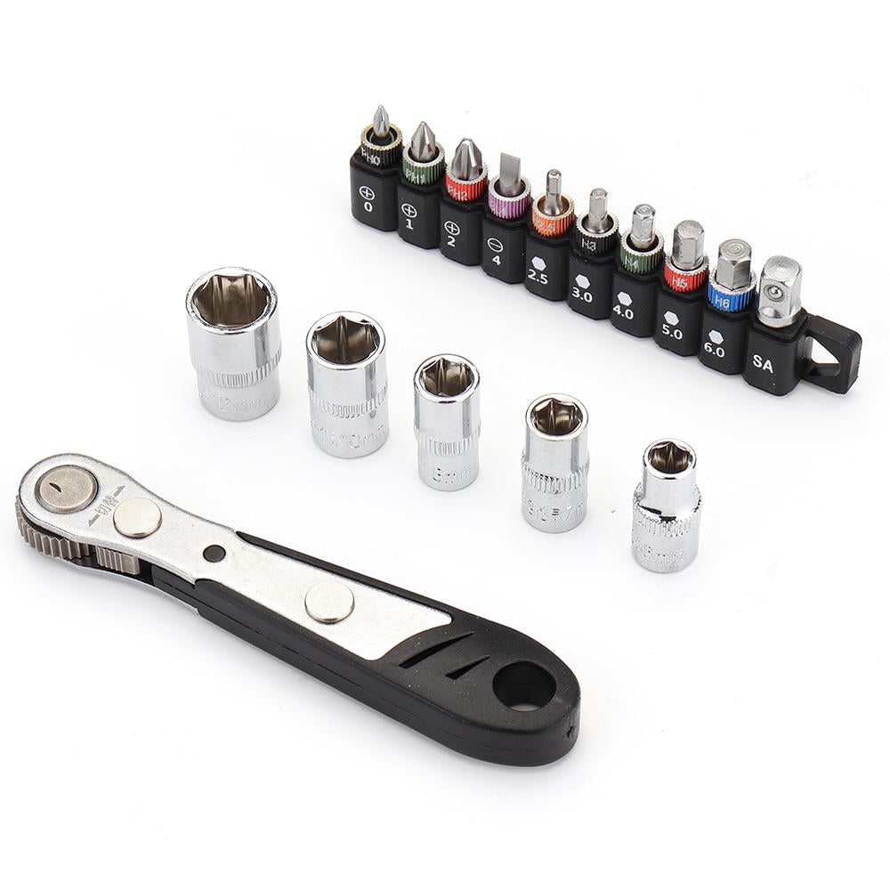16Pcs Mini Ratchet Wrench Screwdriver Bit Set Driver Socket Accessories