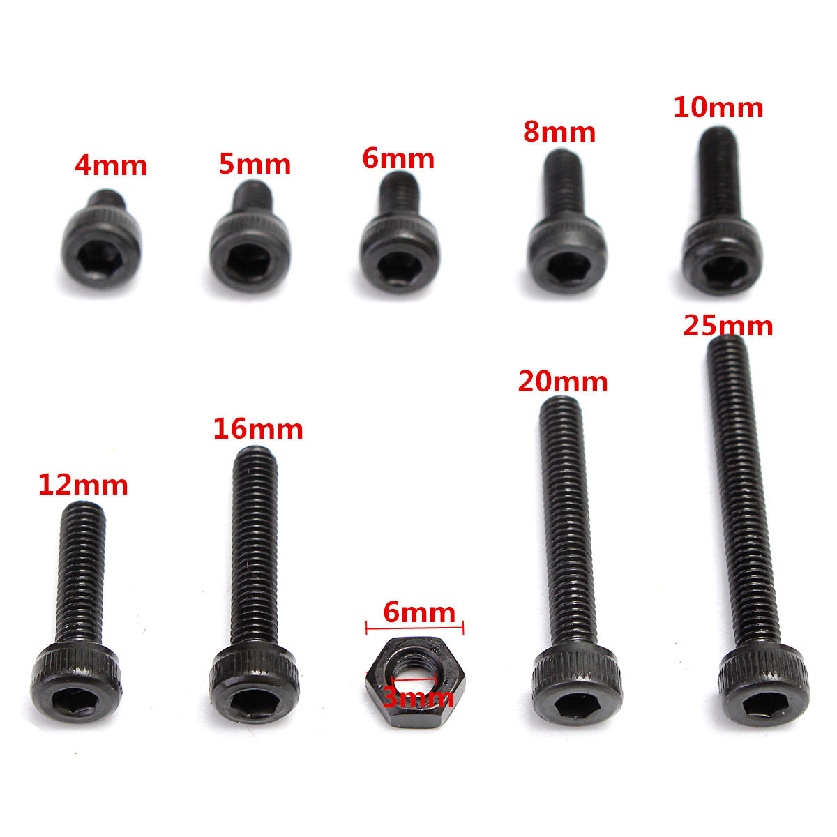 280pcs M3 Hex Socket Screws Allen Bolt Assortment with Nuts Grade 12.9 Alloy Steel