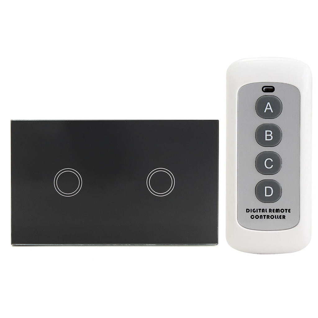 Crystal 1 Way 2 Gang Glass Remote Panel Touch LED Light Switch Controller With Remote Control