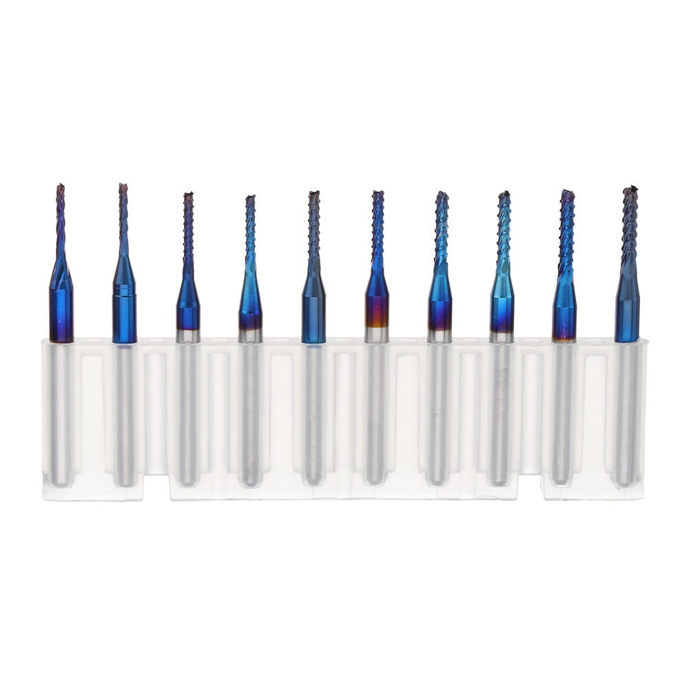 10pcs 1.1-2.0mm Blue NACO Coated PCB Bits Carbide Engraving Milling Cutter For CNC Tool Rotary Burrs