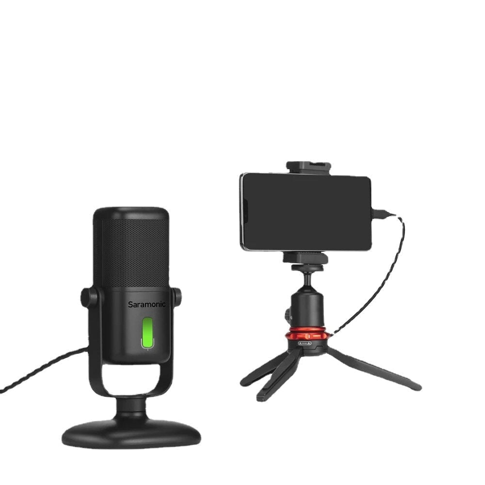 Cardioid Microphone Studio Condenser Mic Built-in Sound Card for Smartphones Laptop Tablets Games Live Broadcast Podcasts Recording