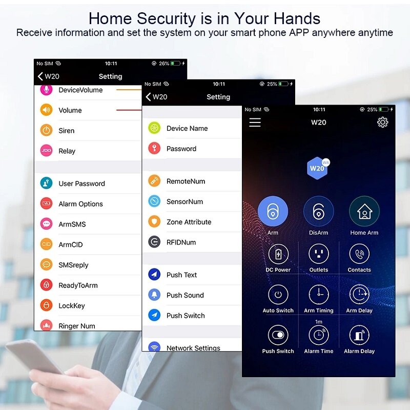 WIFI GSM Smart Home Security Alarm System with 2.4 Inch TFT Touch Panel APP Control Wireless Sensor Burglar Smoke Detector