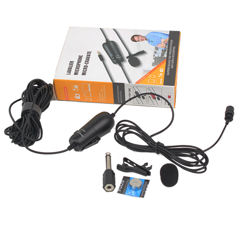 Professional Microphone 6M Lavalier Stereo Audio Recorder Interview Clip for Camera Smartphone Laptop DSLR