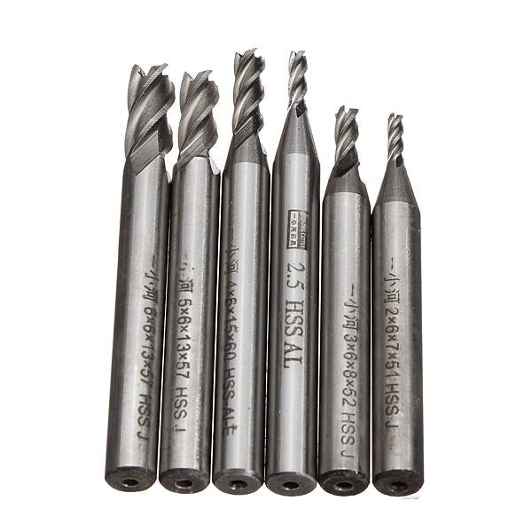 6pcs 2-6mm 4 Flute Milling Cutter HSS End Mills Engraving Tools