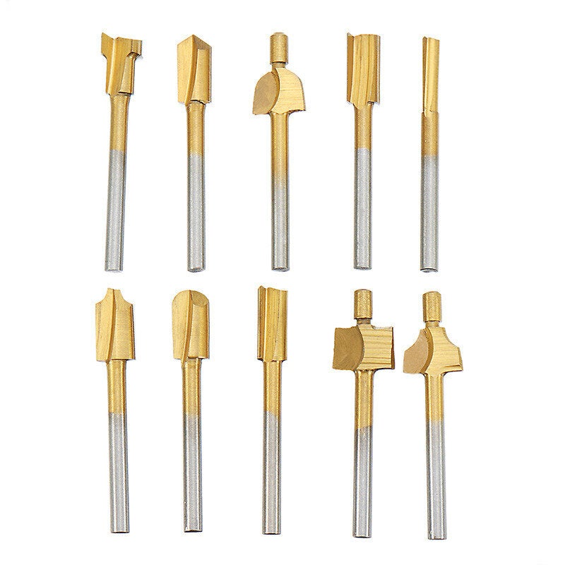 10Pcs HSS Woodworking Trimming Knife Titanium-Plated Sharpening Micro Milling Cutter Wood Carving