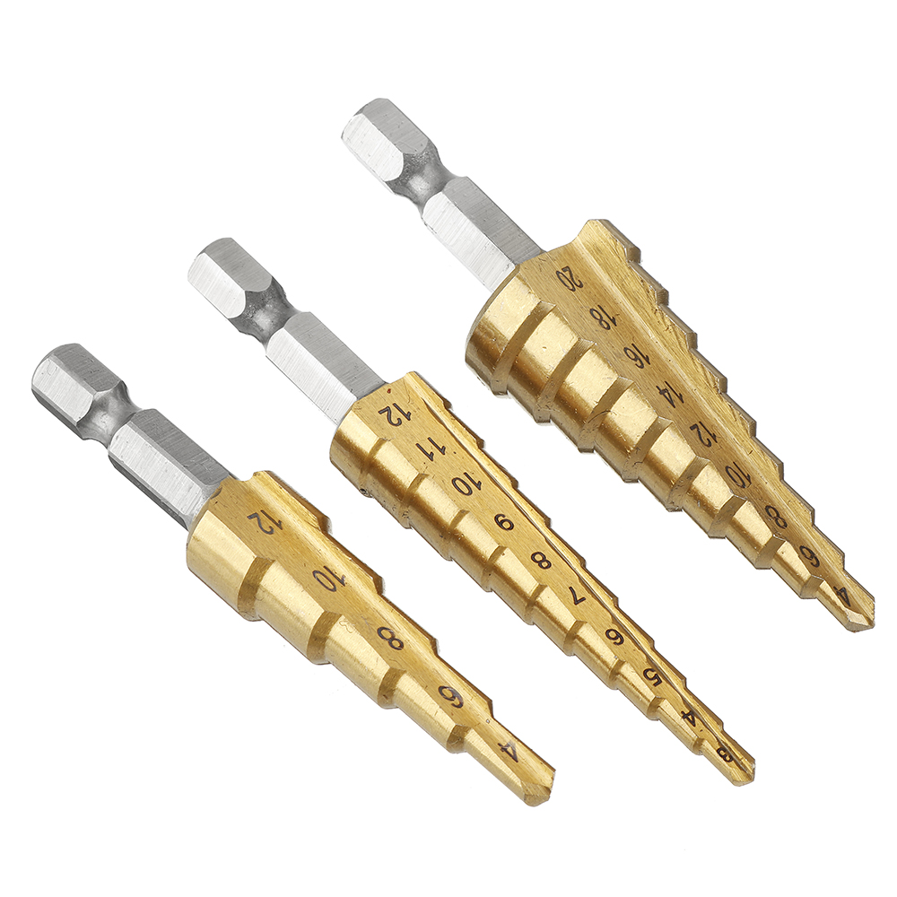 4-piece Combo Package Contains the Center Punch Locator Without Cap and 3pc Step Drills with Hexagon Shank